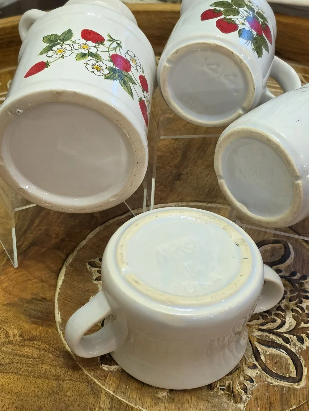 Vintage McCoy Pottery Strawberry Country 4pc Creamer Sugar Milk Jug Set 1970s